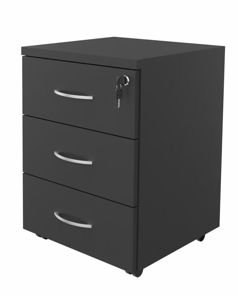 Kontenerek mobilny pod biurko, 3 szuflady czarny TOBO